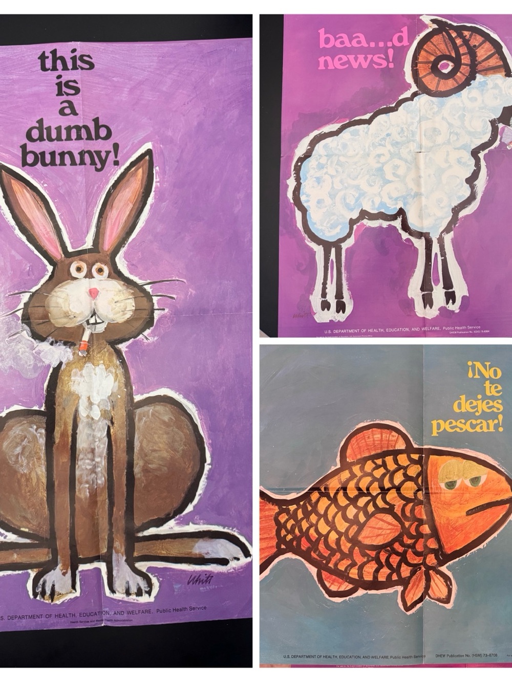 Vintage AntiSmoking posters 1970s set of 3